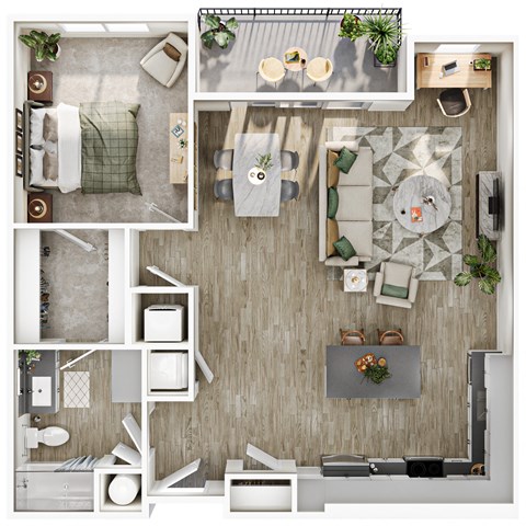 Floor plan for 1 bed, 1 bath, 954 sqft